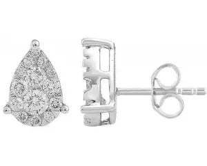 Watch: 9K White Gold Diamond Pear Cluster Stud Earrings