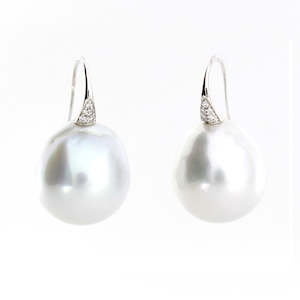 Watch: Autore 18K White Gold South Sea Baroque Pearl & Diamonds Earrings