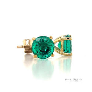 9K Yellow Gold 6mm Biron Emerald Stud Earrings