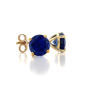 9K Yellow Gold 6mm Synthetic Blue Sapphire Stud Earrings