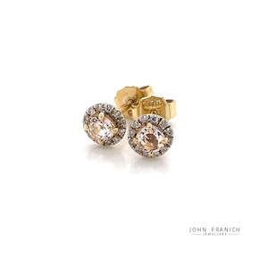 9K Yellow Gold Morganite & Diamond Cluster Earrings