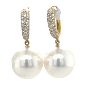 Autore 18k Yellow Gold South Sea Pearls & Diamonds Earrings