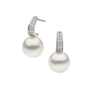 Autore18k White Gold SS Pearl & Diamond Earrings