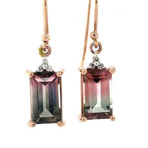 9k Rose Gold 4.38ct BicolourTourmaline & Diamonds Earrings