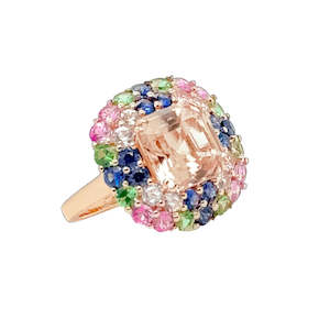 9k Rose Gold Morganite Cluster Ring w Sapphires