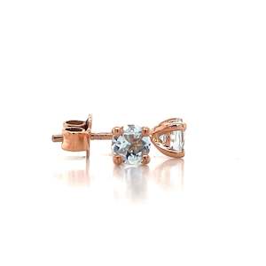 9K Rose Gold 4mm Aquamarine Stud Earrings