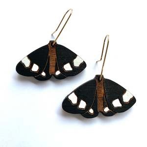 Magpie Moth Totara Earrings - dangly