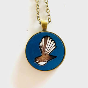 NEW! Fantail Piwakawaka Rimu Necklace - Navy