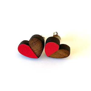 Split Heart Rimu Earrings - studs