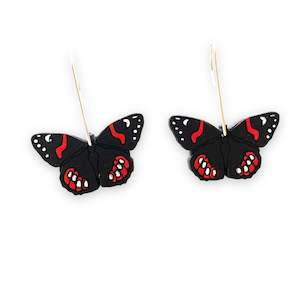 :Red Admiral (Kahukura) Rimu earrings