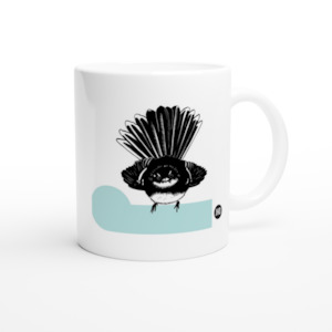 Fantail Piwakawaka on Koru - White Ceramic Mug