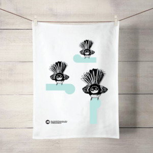 3 Fantails on Koru tea towel