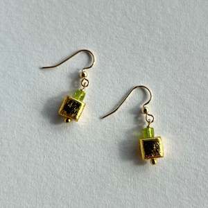 Jewellery: Peridot and Gold Cube Earrings