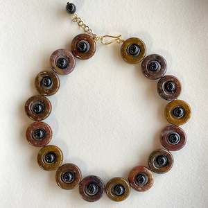 Pietersite and Onyx Ring Necklace