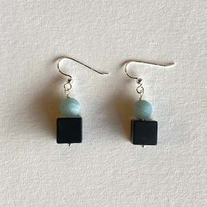 Onyx Cube Earrings - Matt Amazonite