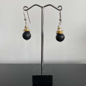 Jewellery: Onyx Silver and Gold Wave Earrings