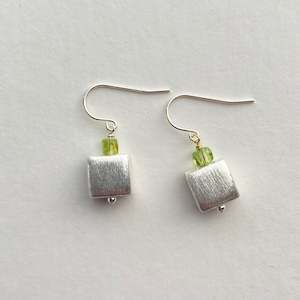 Peridot and Silver Cube Earrings