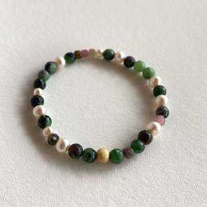 Ruby Zoisite and Pearl Bracelet