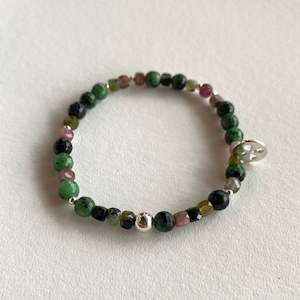 Silver Ruby Zoisite and Tourmaline Lucky Charm Bracelet