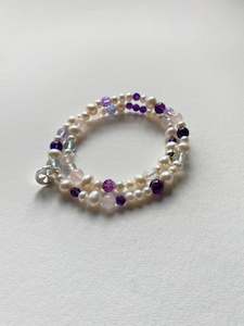 Jewellery: Gemstone and Pearl Wrap Bracelet - Amethyst