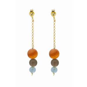 Graduated Drop Earring - Brazil Carnelian, Smokey Quartz and Aquamarine