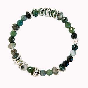 Silver Ring Bracelet - Moss Agate