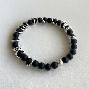 Onyx - Silver Ring Bracelet