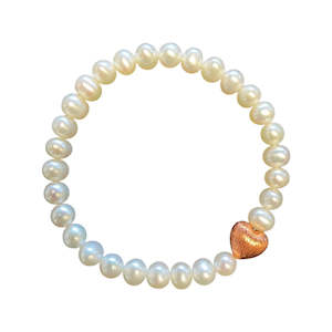 Love Heart Pearl Bracelet - Rose Gold