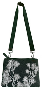 white tī kōuka on grey ecofelt crossbody bag