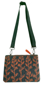 orange harakeke on grey ecofelt crossbody bag