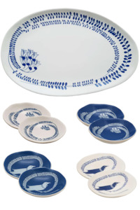 entertaining set e - blue & white kowhai