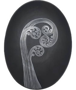 ponga frond 2 white on charcoal