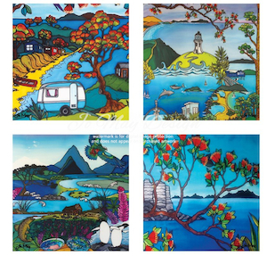 Set of 4 ceramic coasters depicting NZ scenery