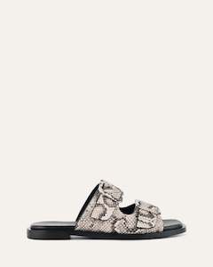 Sebastian Flat Slide Natural Snake Print Leather