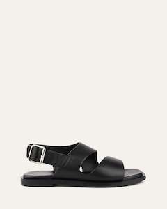 Sadie Flat Sandals Black Leather