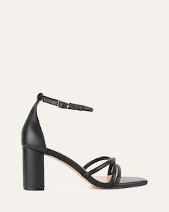 Nicola Mid Heel Sandals Black Leather