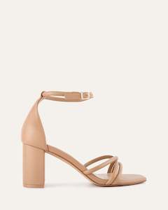 Nicola Mid Heel Sandals Tan Leather