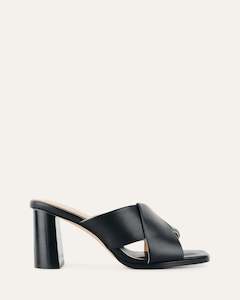 Carrie Mid Heel Sandals Black Leather