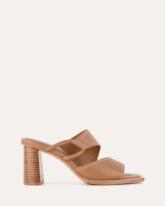 Cammy Mid Heel Sandals Tan Leather