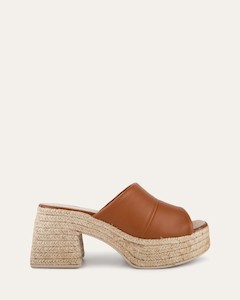 Kristen High Heel Espadrille Sandals Tan Leather