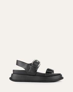 Flat Sandals: MABEL FLAT SANDALS BLACK LEATHER