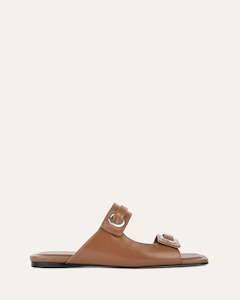 QUILL FLAT SANDALS DARK TAN LEATHER