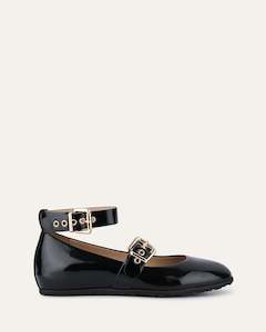 Hera Casual Flats Black Crinkle Patent