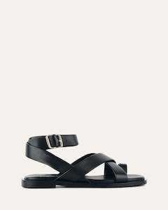 Sale Sandals: SHONA FLAT SANDALS BLACK LEATHER