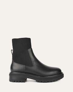 Bertie Flat Ankle Boots Black Leather