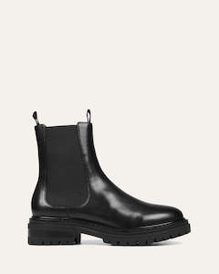 Flat Boots: BLOOM FLAT ANKLE BOOTS BLACK LEATHER