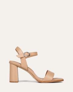 Calais High Heel Sandals Beige Leather