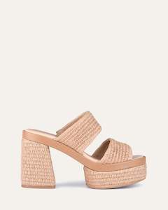 Felicity High Heel Platform Sandals Tan Raffia