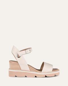 Katie Mid Heel Wedge Sandals Bone Leather