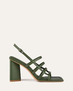 DELIA HIGH HEEL SANDALS MOSS GREEN LEATHER